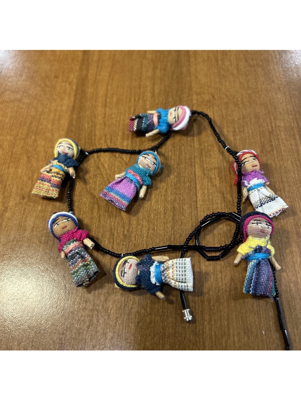 Handmade Multicolor Worry Doll Necklace Folk Art Guatemala